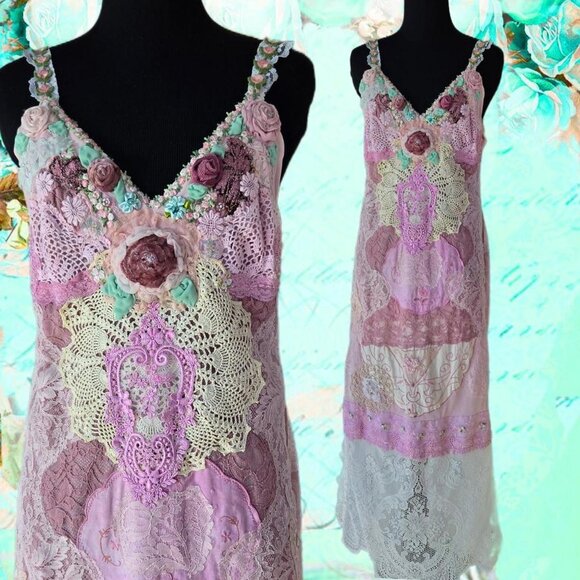 Timeless Beauty Heirloom Lace Maxi Dress - Repurposed Vintage Romantic Gown - Picture 1 of 10